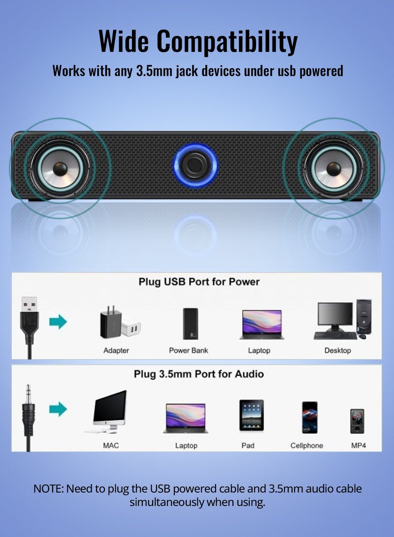 أركايوبتيركس مكبر صوت للكمبيوتر مزود بمدخل Bluetooth و AUX - مكبر صوت مكتبي يعمل بالطاقة عبر USB ومزود بمقبض للتحكم في مستوى الصوت، للكمبيوتر الشخصي والكمبيوتر المحمول والهاتف والكمبيوتر اللوحي - Image 5